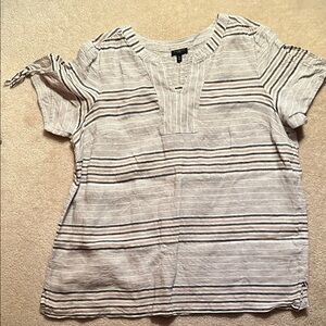 Talbots Beige and Black Striped  linen Top XLP